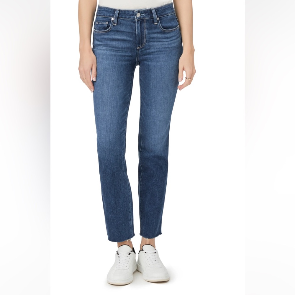 PAIGE Amber Mid-Rise Ankle-Length Straight-Leg Jeans with Raw Hem